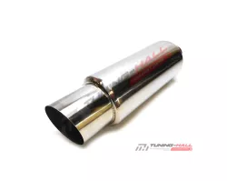 Спортивный прямоточный глушитель (бочка) HKS Hi-Power style серебристая скошенная диаметр входа 63мм, выхода 100мм