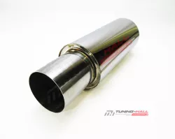 Спортивный прямоточный глушитель (бочка) HKS Hi-Power style серебристая диаметр входа 76мм, выхода 100мм