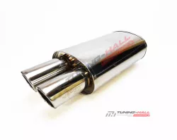 Спортивный прямоточный глушитель (бочка) HKS Hi-Power style двойная серебристая диаметр входа 63мм